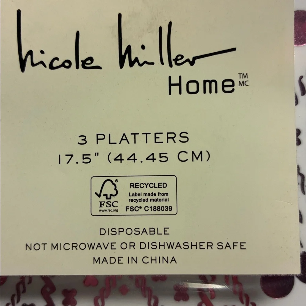 NWT Nicole Miller Home 3pc. Set of Long Cherry Platters